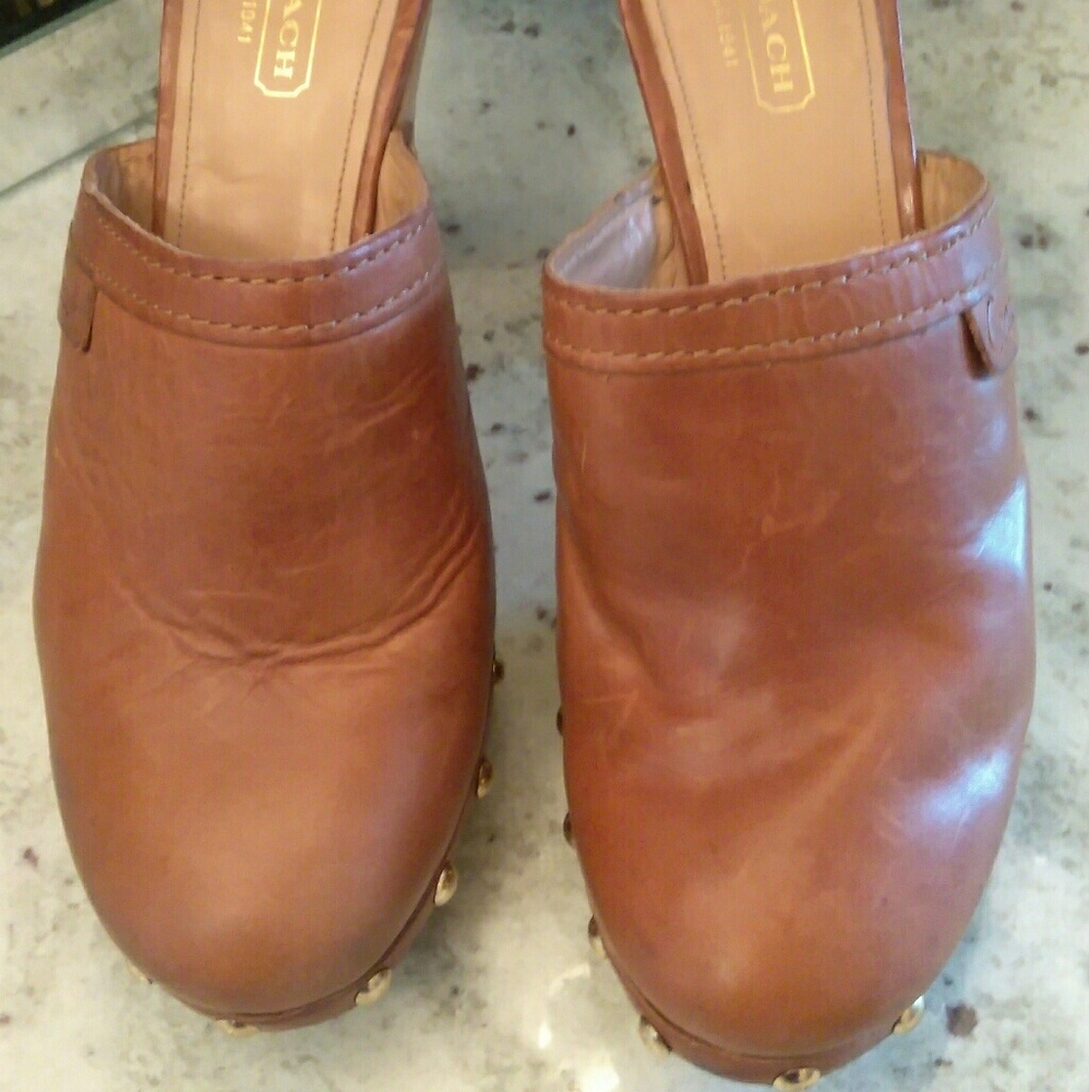 Authentic Coach Leather/ Gold Stud Clogs